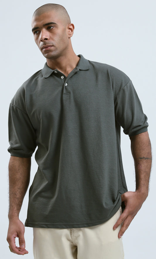 O179235 Cotton Polo Shirt With Elbow-Sleeves - Dark Olive