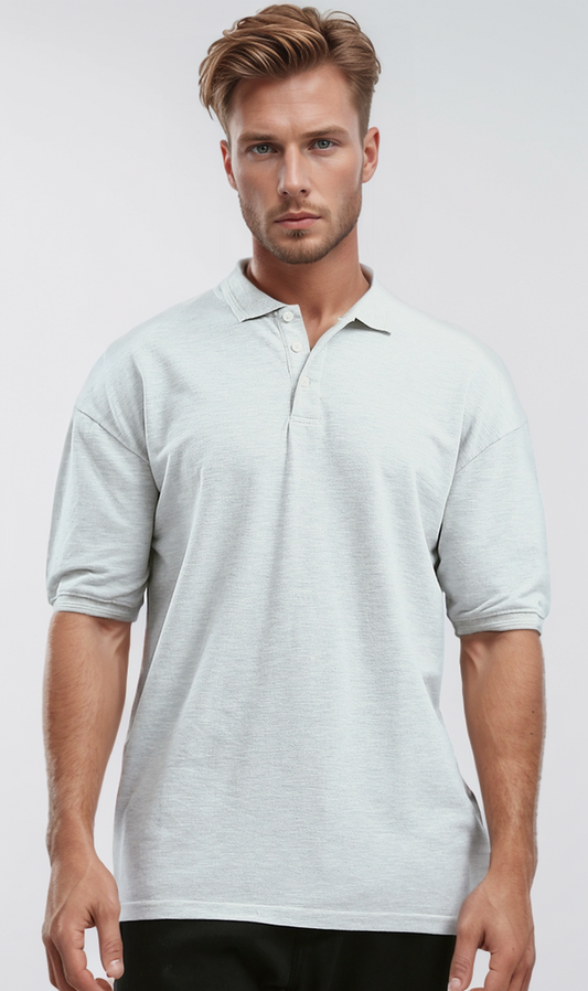 O179237 Polo Shirt With Elbow-Sleeves - Heather Light Grey