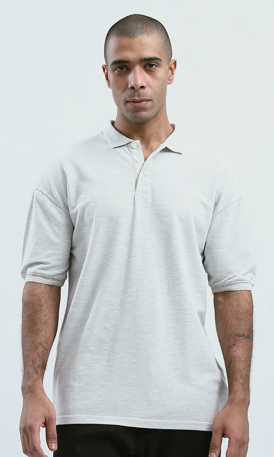 O179237 Polo Shirt With Elbow-Sleeves - Heather Light Grey