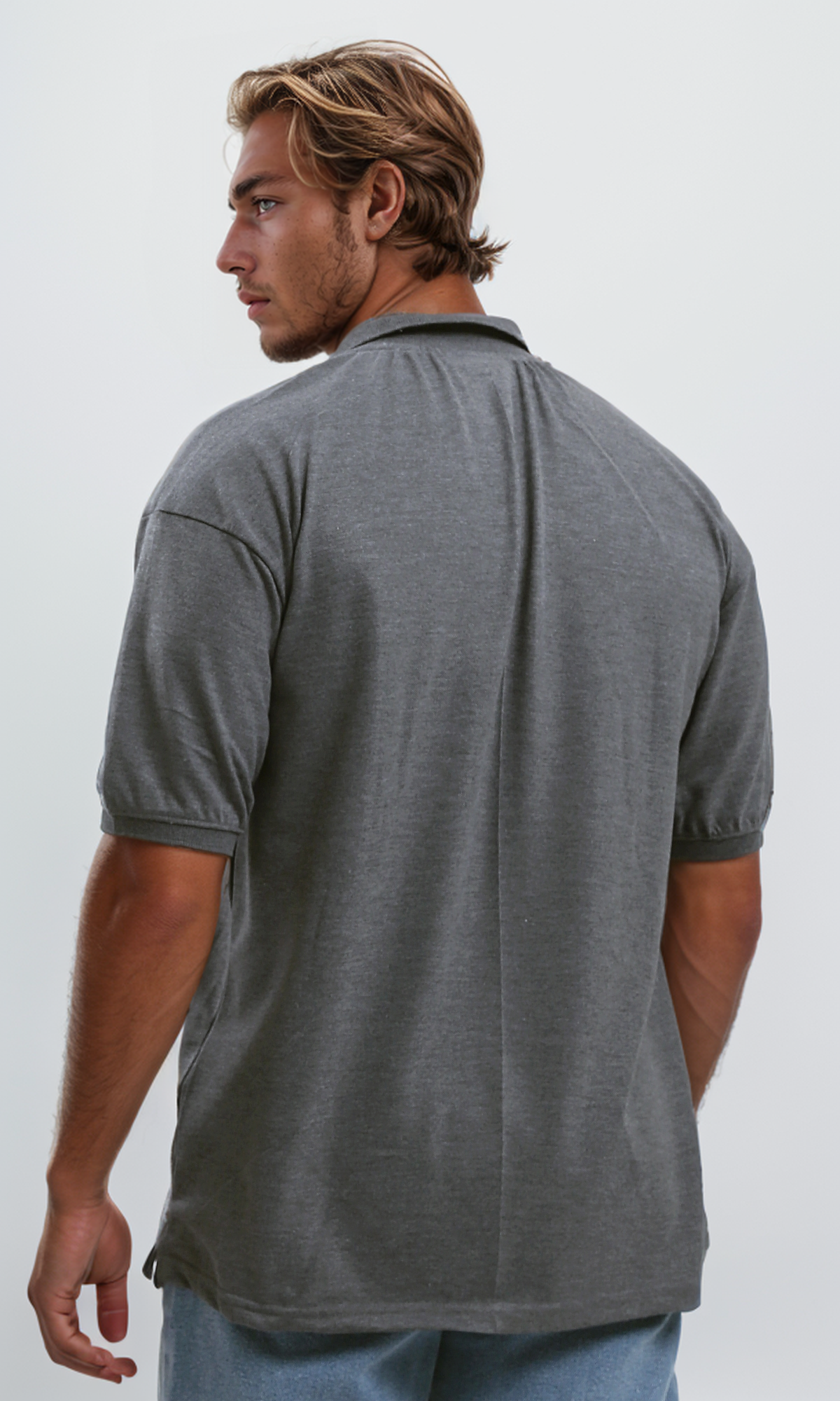 Charcoal Grey Oversized Relaxed Fit Polo Shirt - O179239