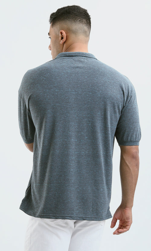 O179241 Short Sleeves Casual Polo Shirt - Heather Dark Grey & Aqua