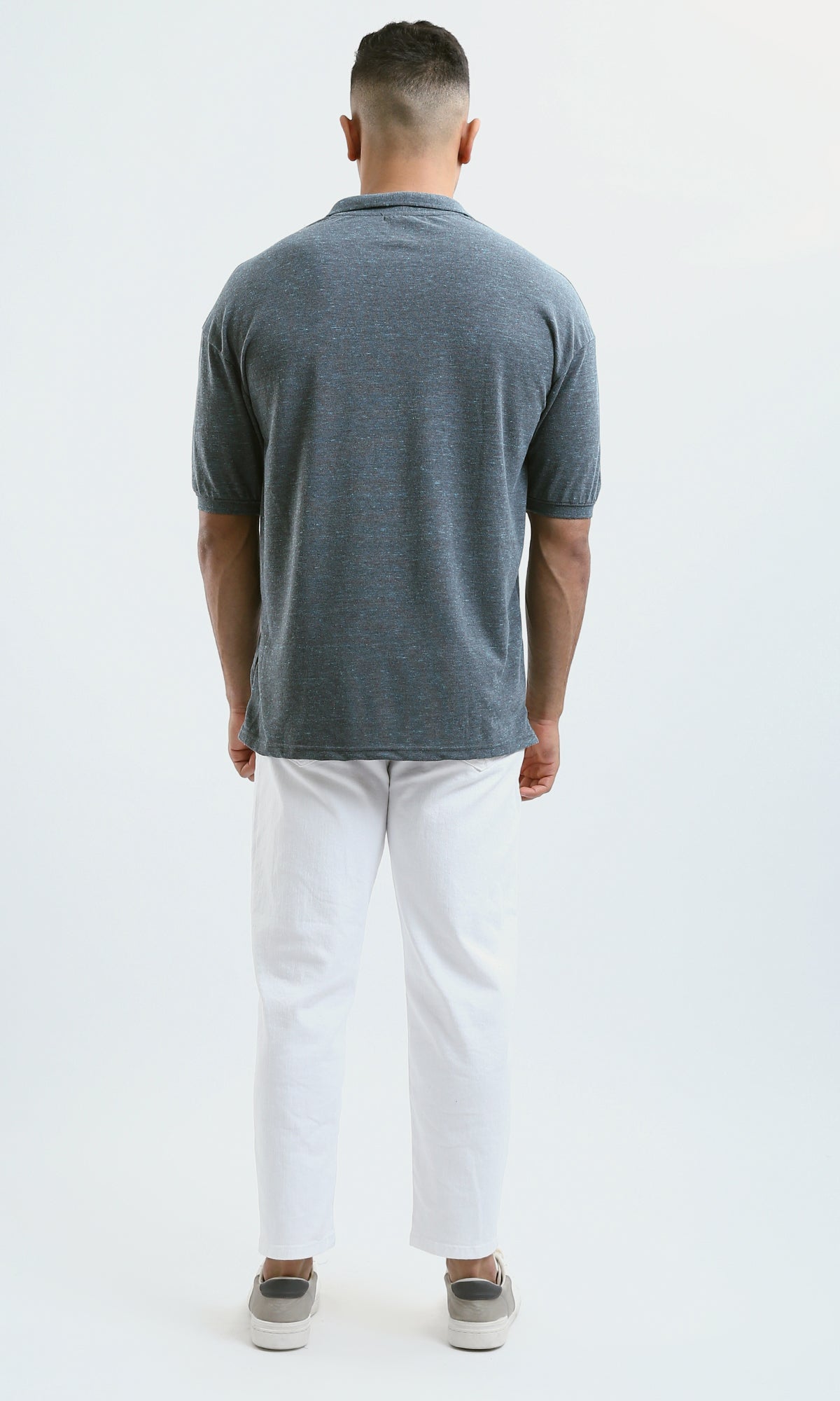 O179241 Short Sleeves Casual Polo Shirt - Heather Dark Grey & Aqua