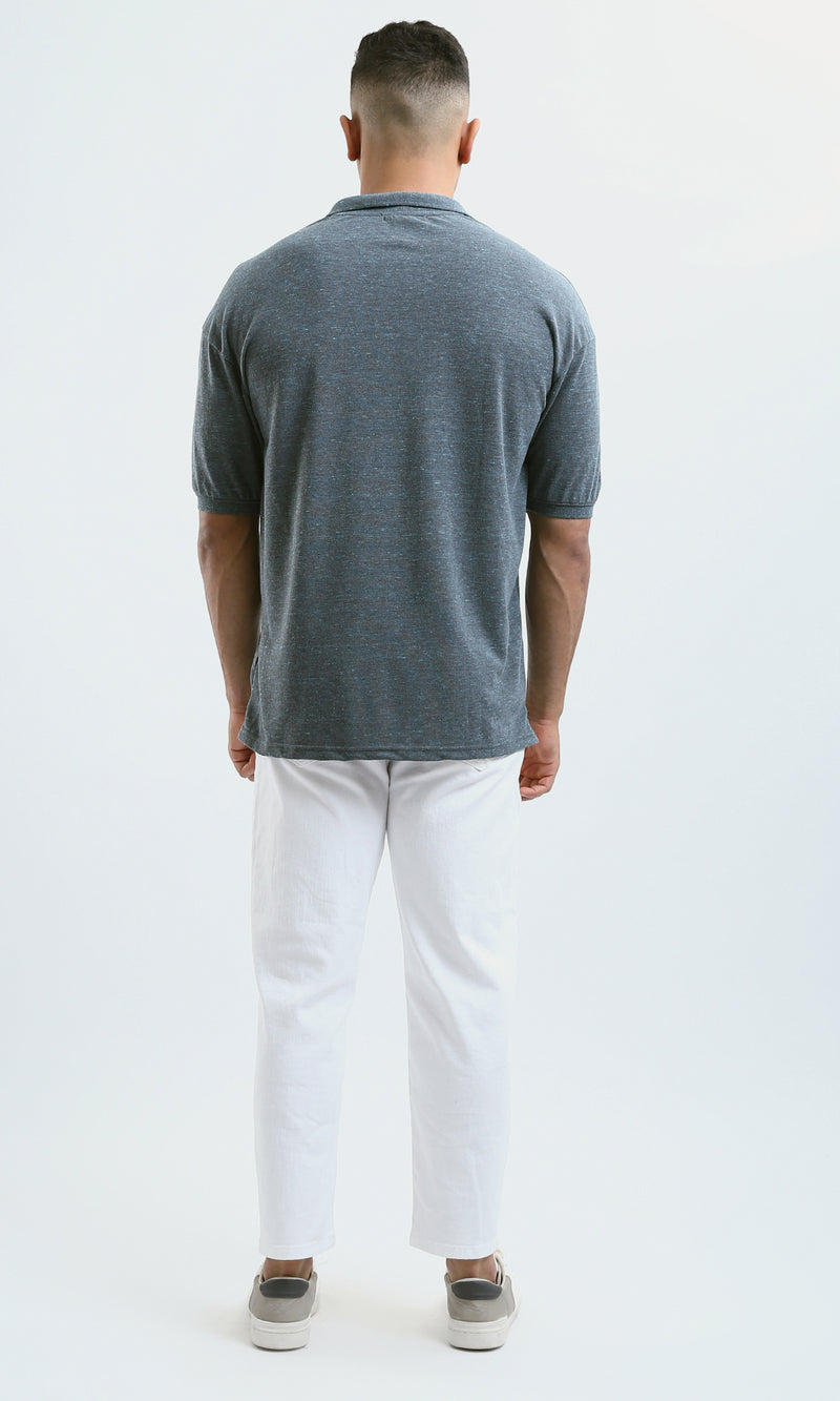 O179241 Short Sleeves Casual Polo Shirt - Heather Dark Grey & Aqua