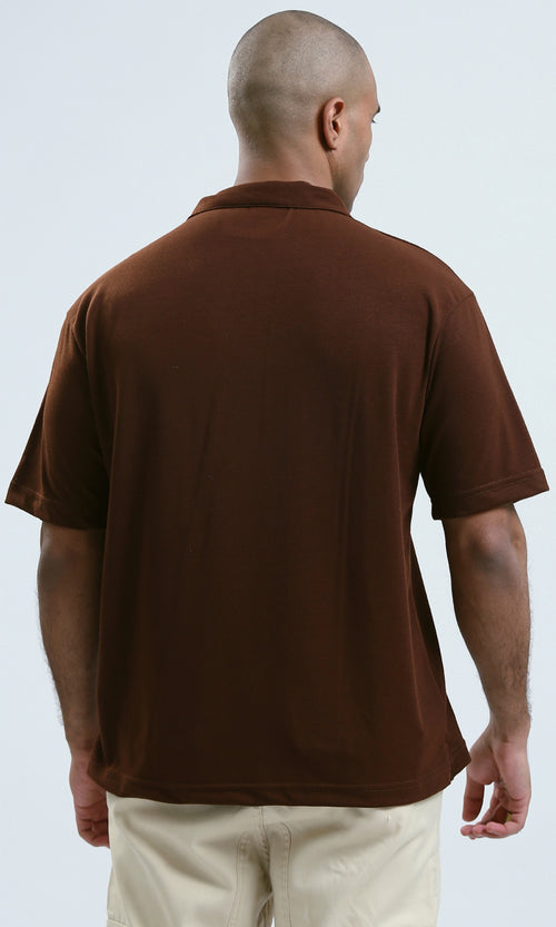 o179245 - Deep V-Neck Elbow Sleeves Burgundy Polo Shirt