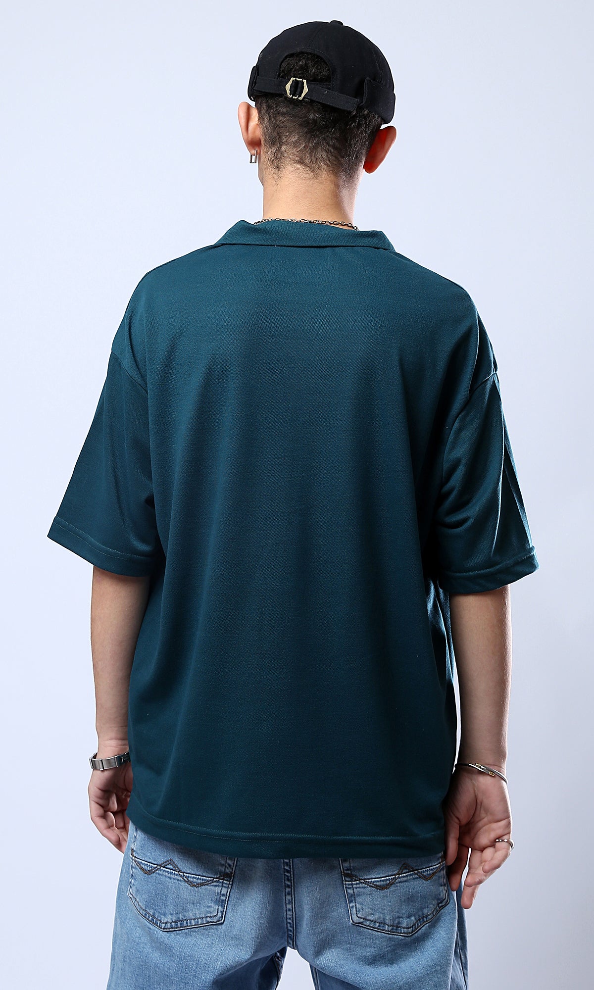 O179247 Slip On Open Neck Teal Blue Casual Shirt