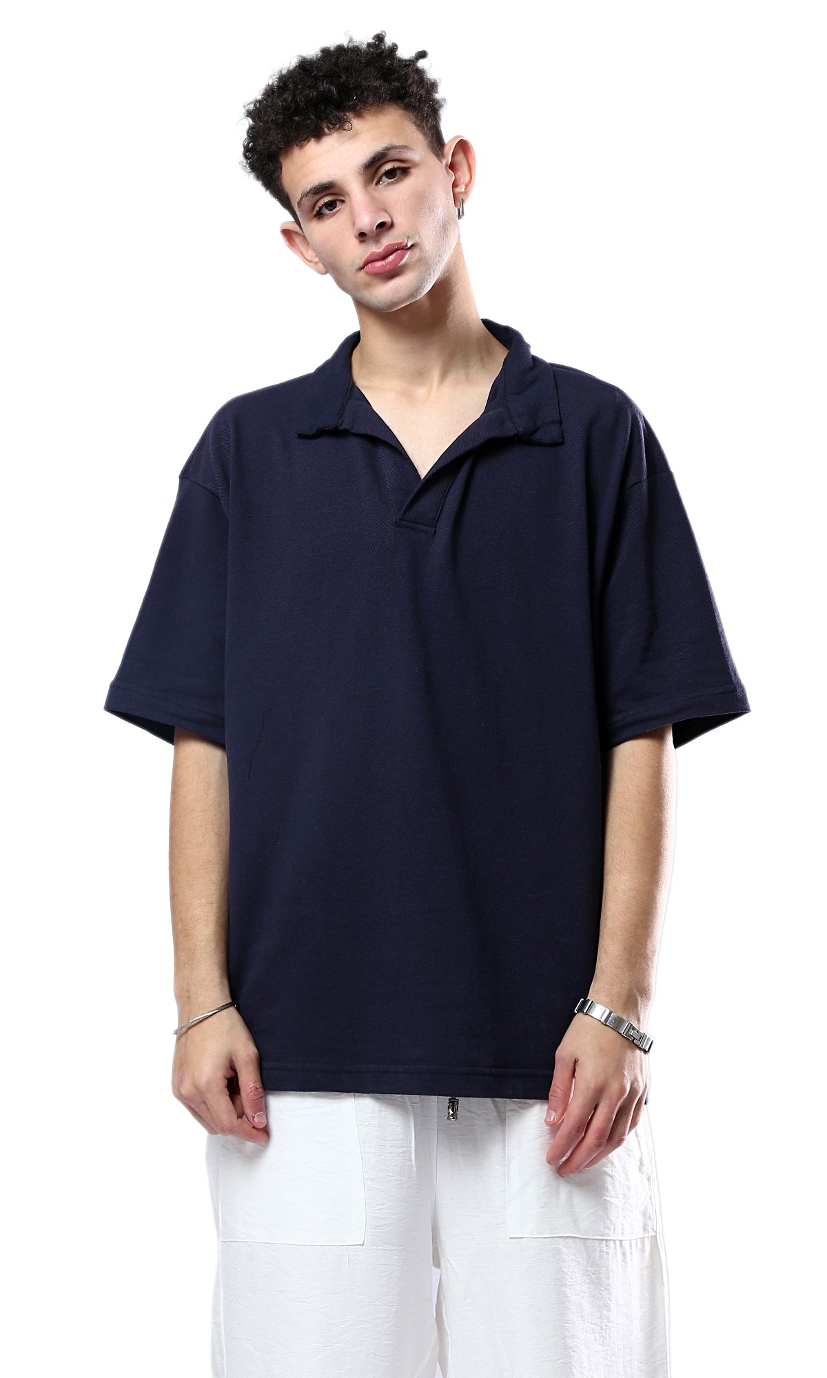 Midnight Navy Relaxed Fit Open Collar Polo Shirt - 0179248
