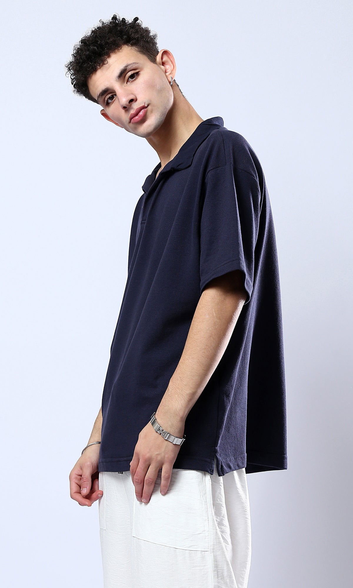 Midnight Navy Relaxed Fit Open Collar Polo Shirt - 0179248