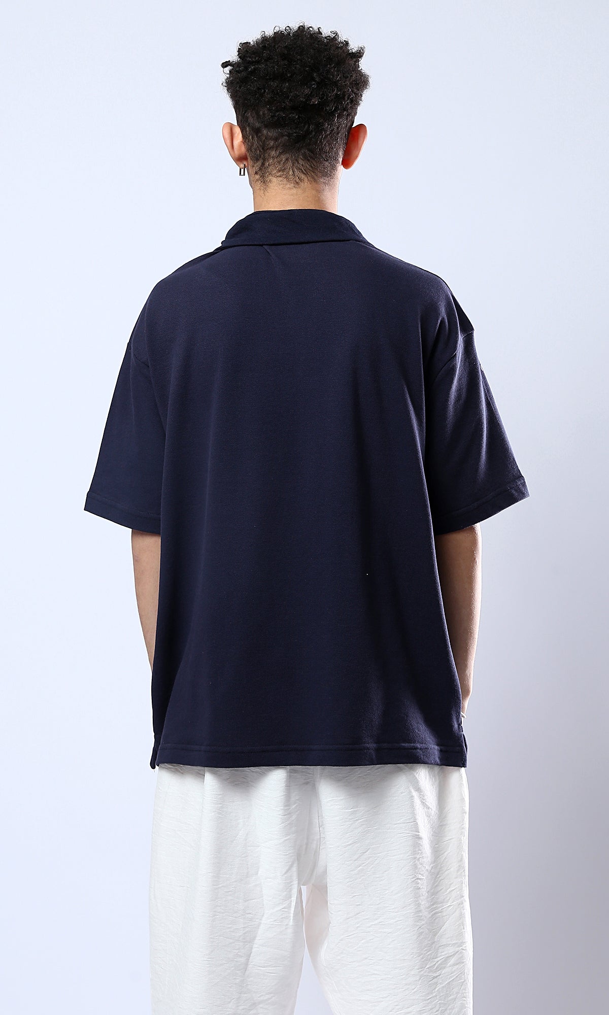 O179248 Solid Slip On Navy Blue Shirt With Classic Collar