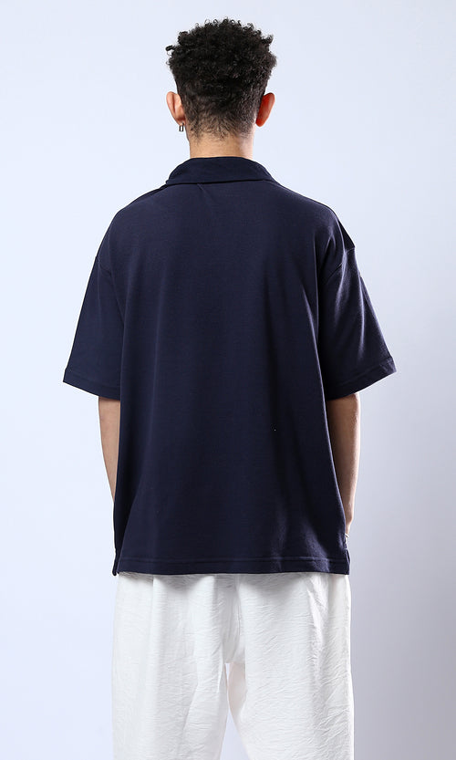 Midnight Navy Relaxed Fit Open Collar Polo Shirt - 0179248