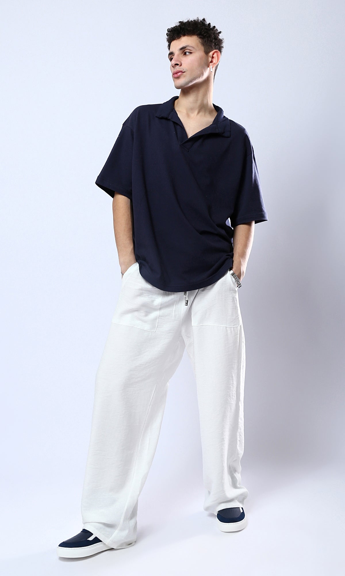 Midnight Navy Relaxed Fit Open Collar Polo Shirt - 0179248