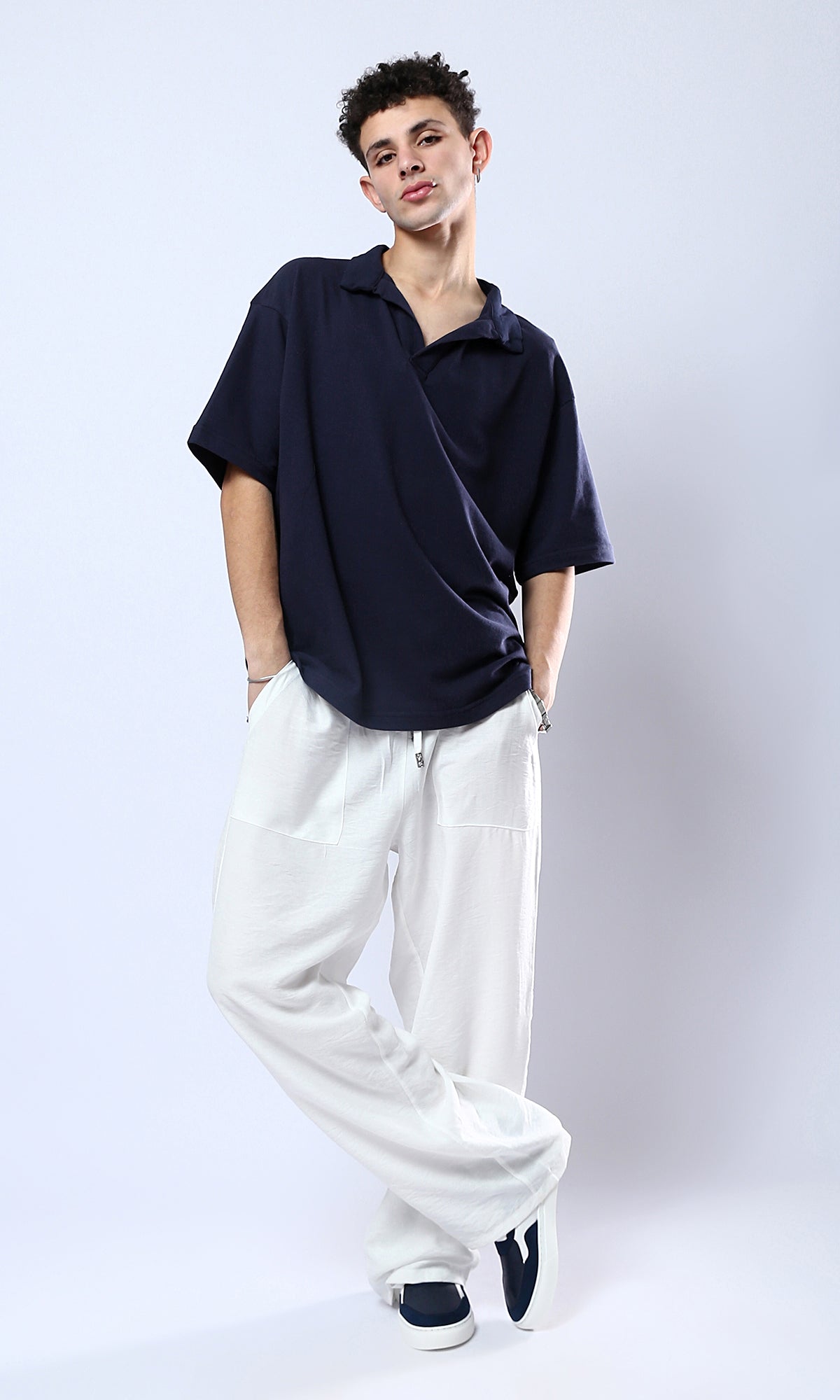 Midnight Navy Relaxed Fit Open Collar Polo Shirt - 0179248