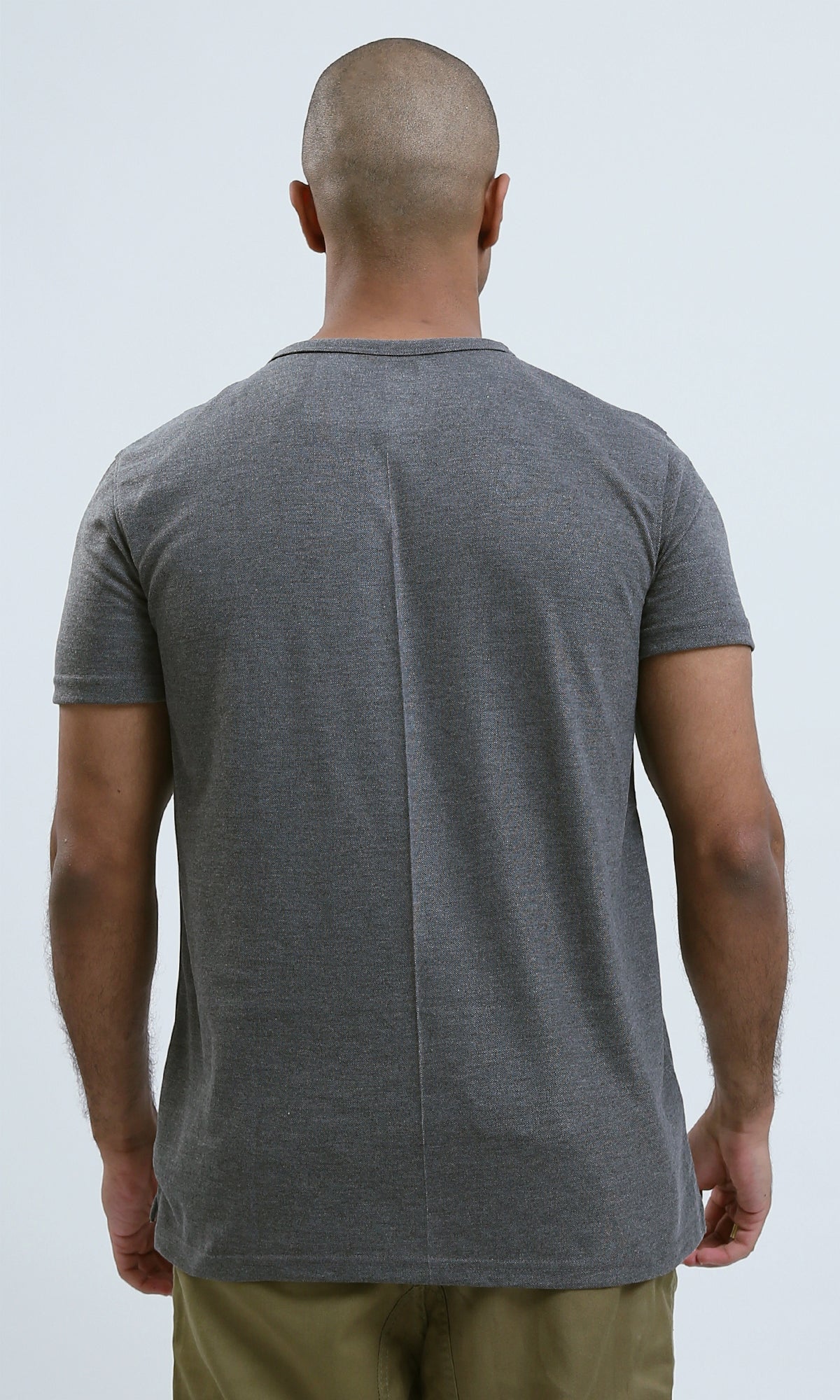 O179348 Solid Round Neck Comfy Dark Grey Henley Shirt