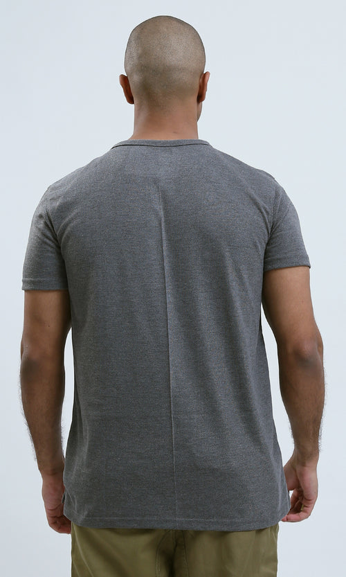 O179348 - Solid Round Neck Comfy Dark Grey Henley Shirt