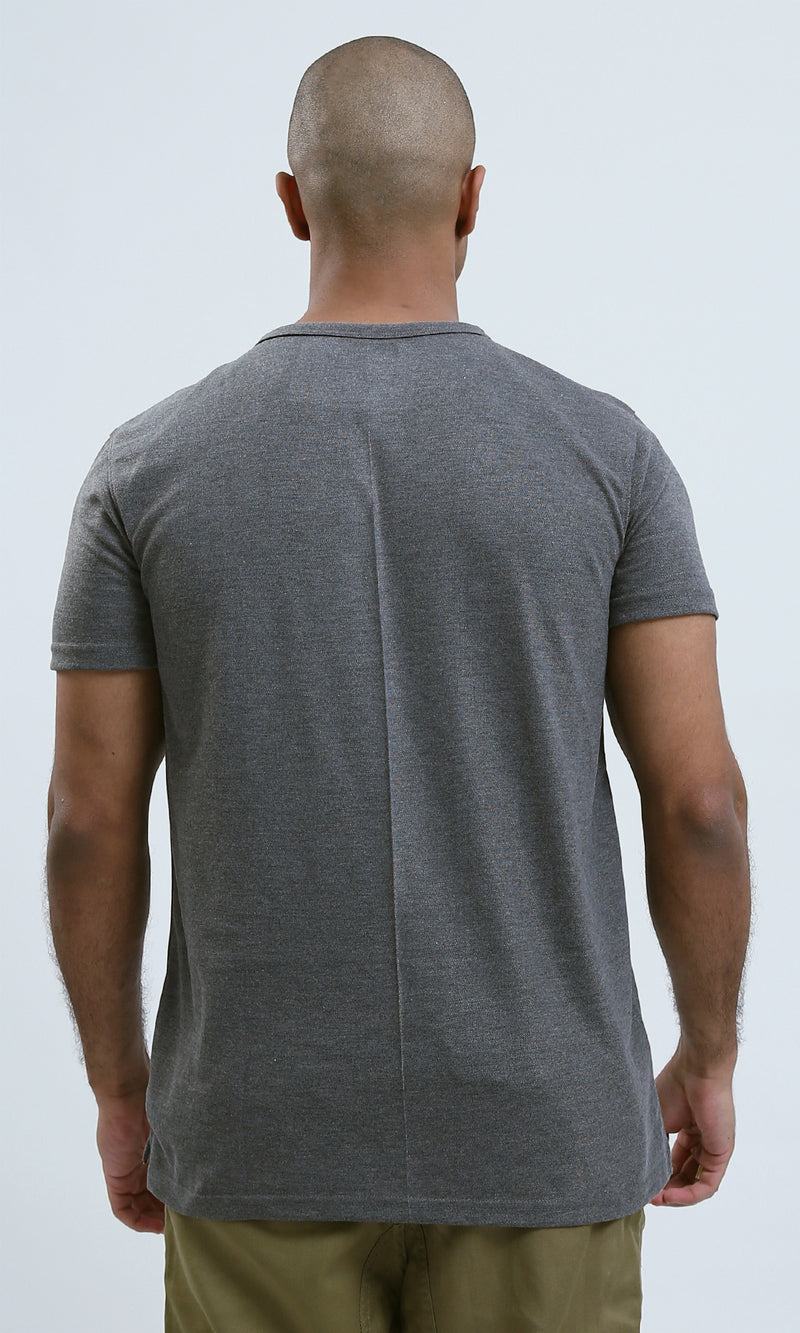 O179348 - Solid Round Neck Comfy Dark Grey Henley Shirt