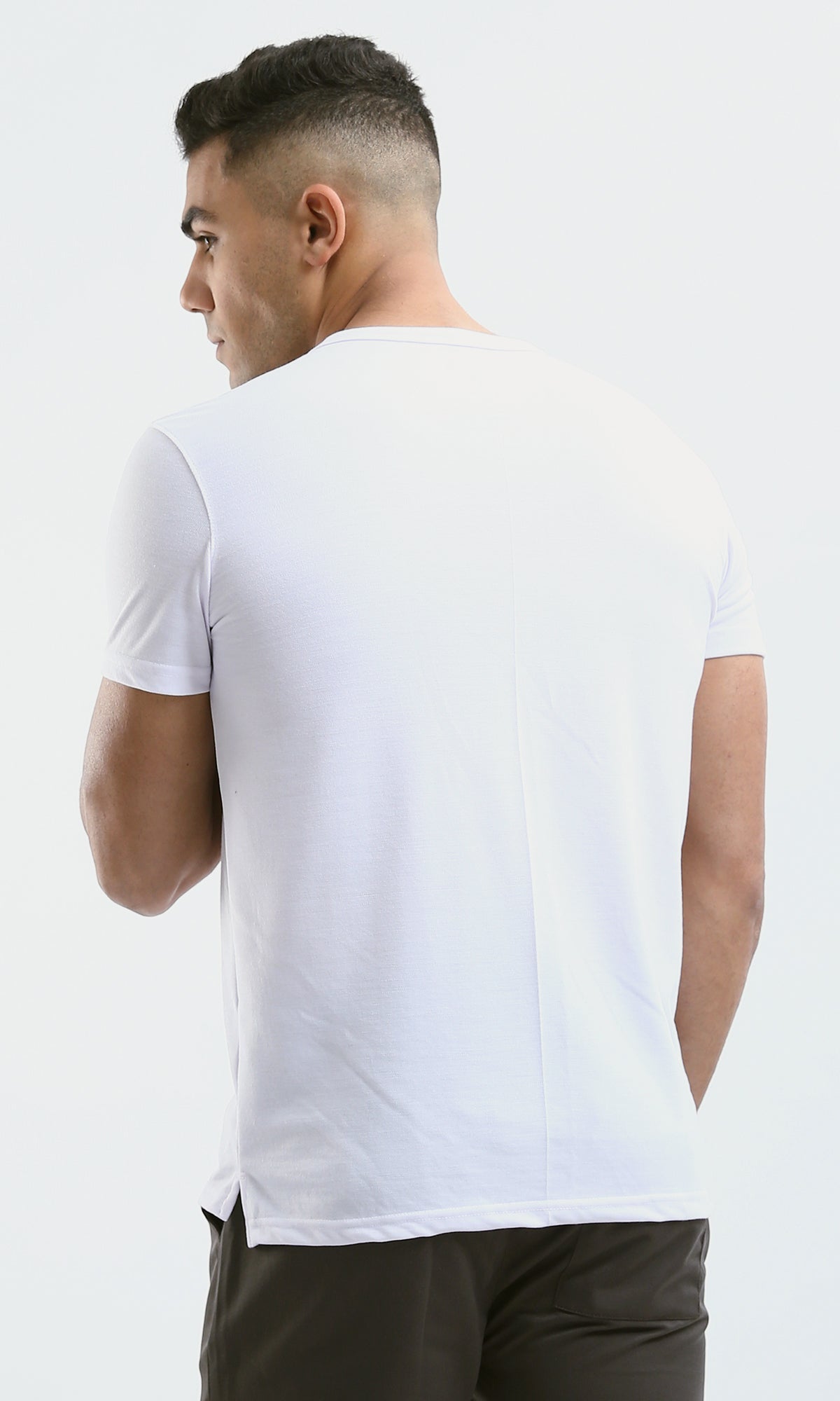 O179349 Solid Round Neck Comfy White Henley Shirt
