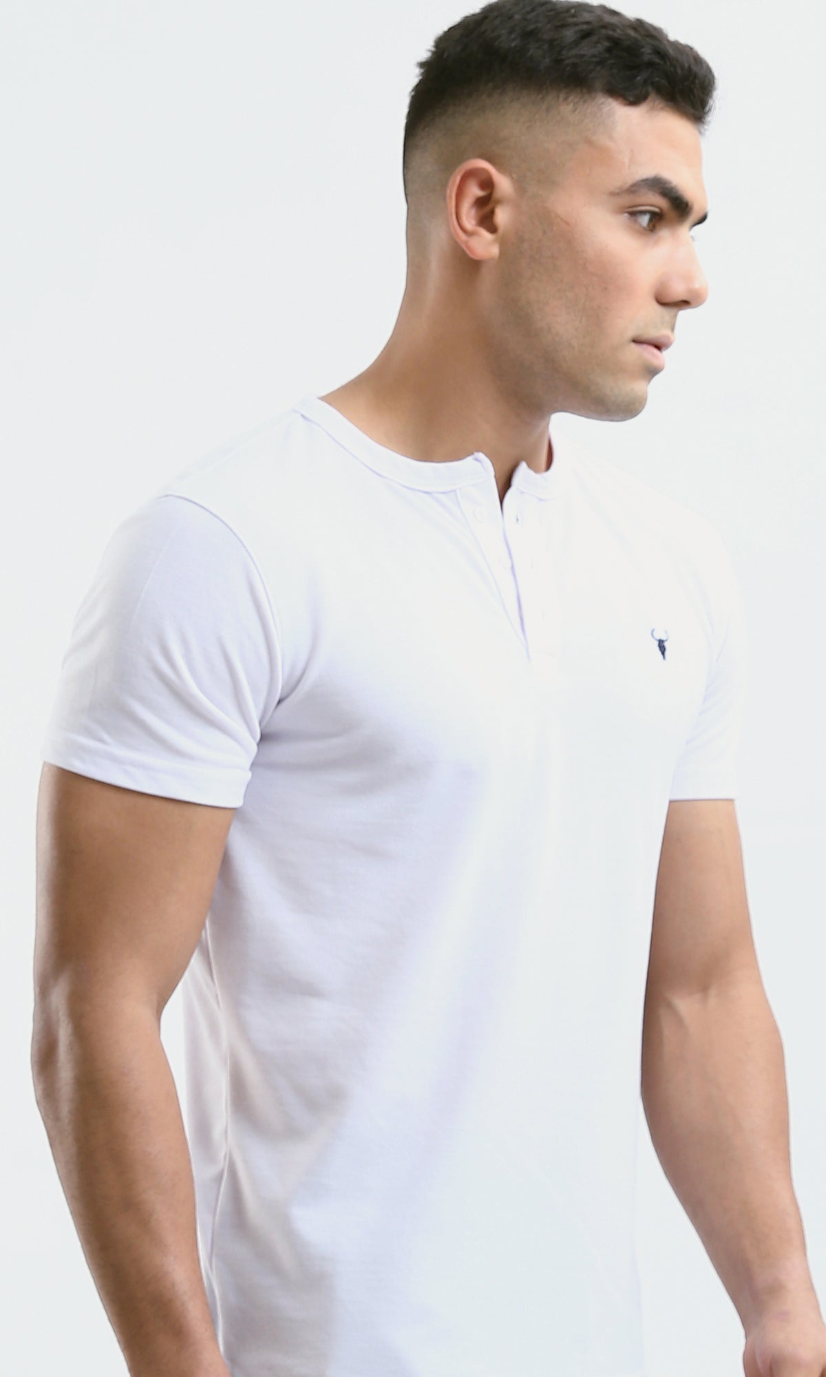 O179349 Solid Round Neck Comfy White Henley Shirt