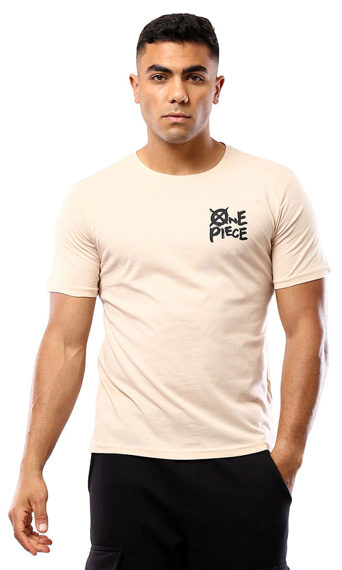 O179352 Printed "One Piece" Short Sleeves Beige Tee