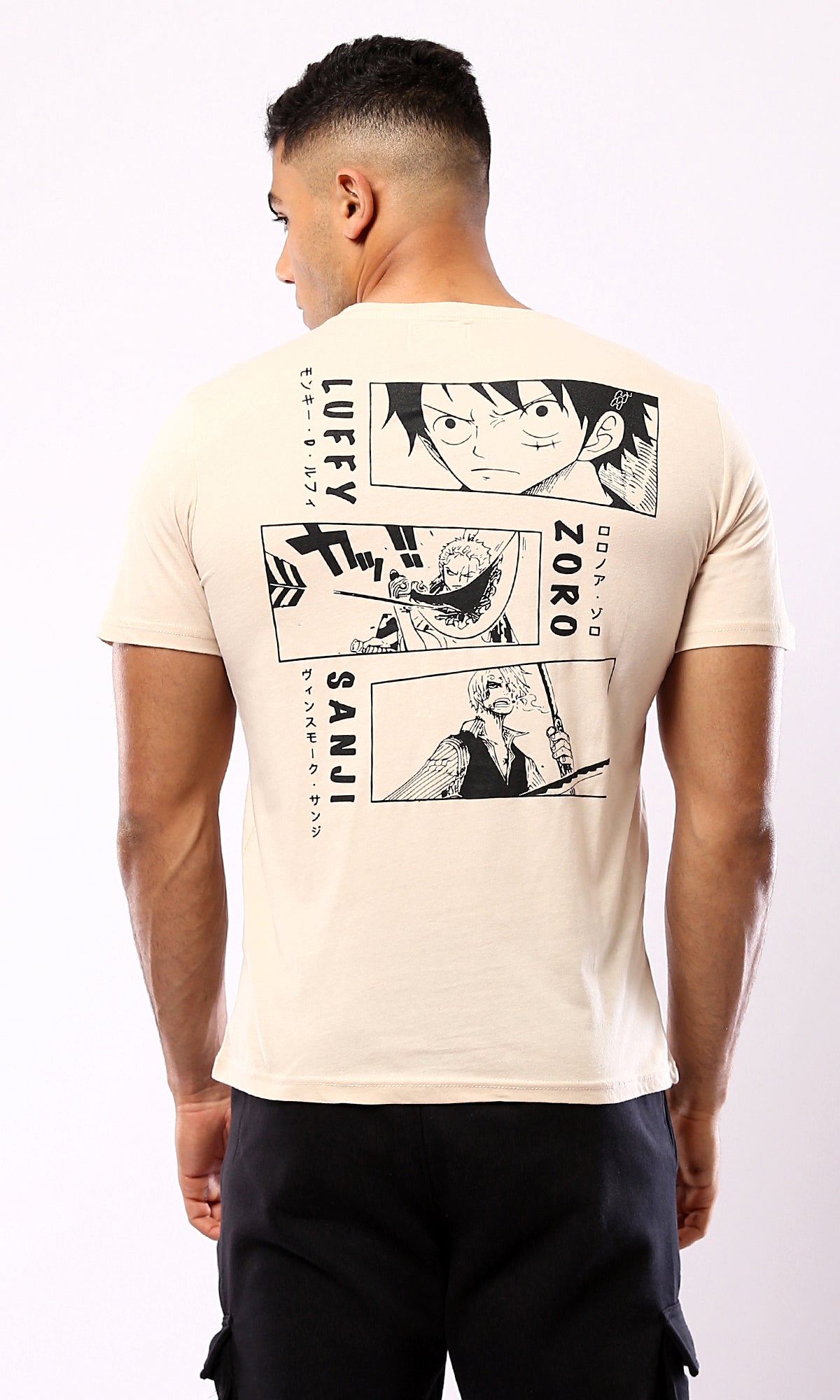 O179352 Printed "One Piece" Short Sleeves Beige Tee