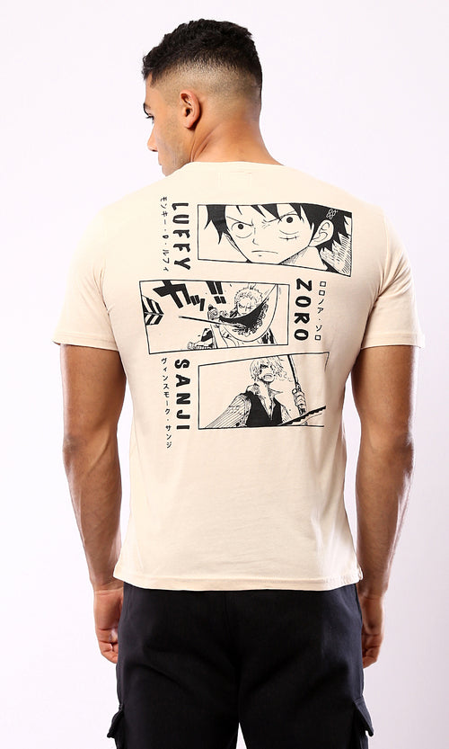 O179352 Printed "One Piece" Short Sleeves Beige Tee