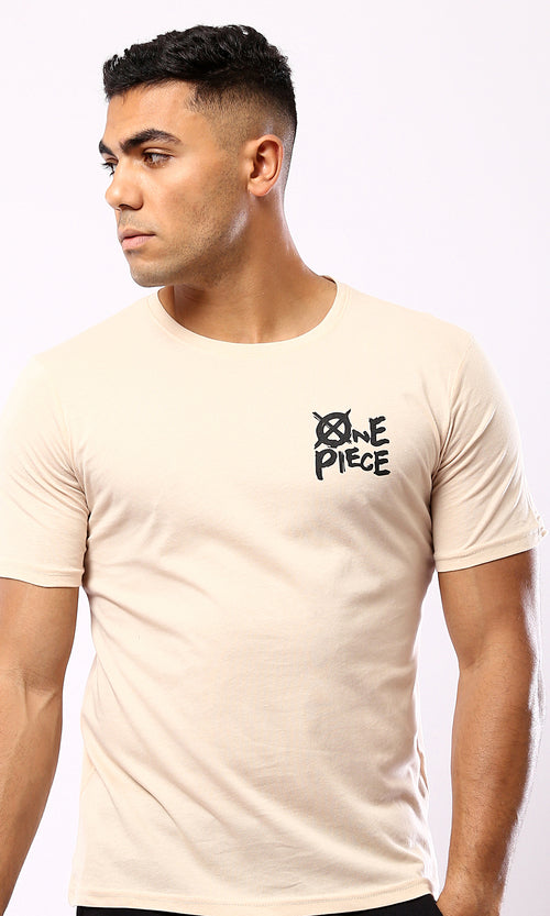O179352 Printed "One Piece" Short Sleeves Beige Tee