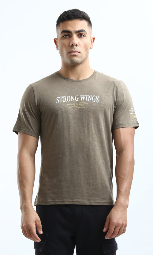 O179359 "Strong Wings" Heather Dark Khaki Short Sleeves Tee