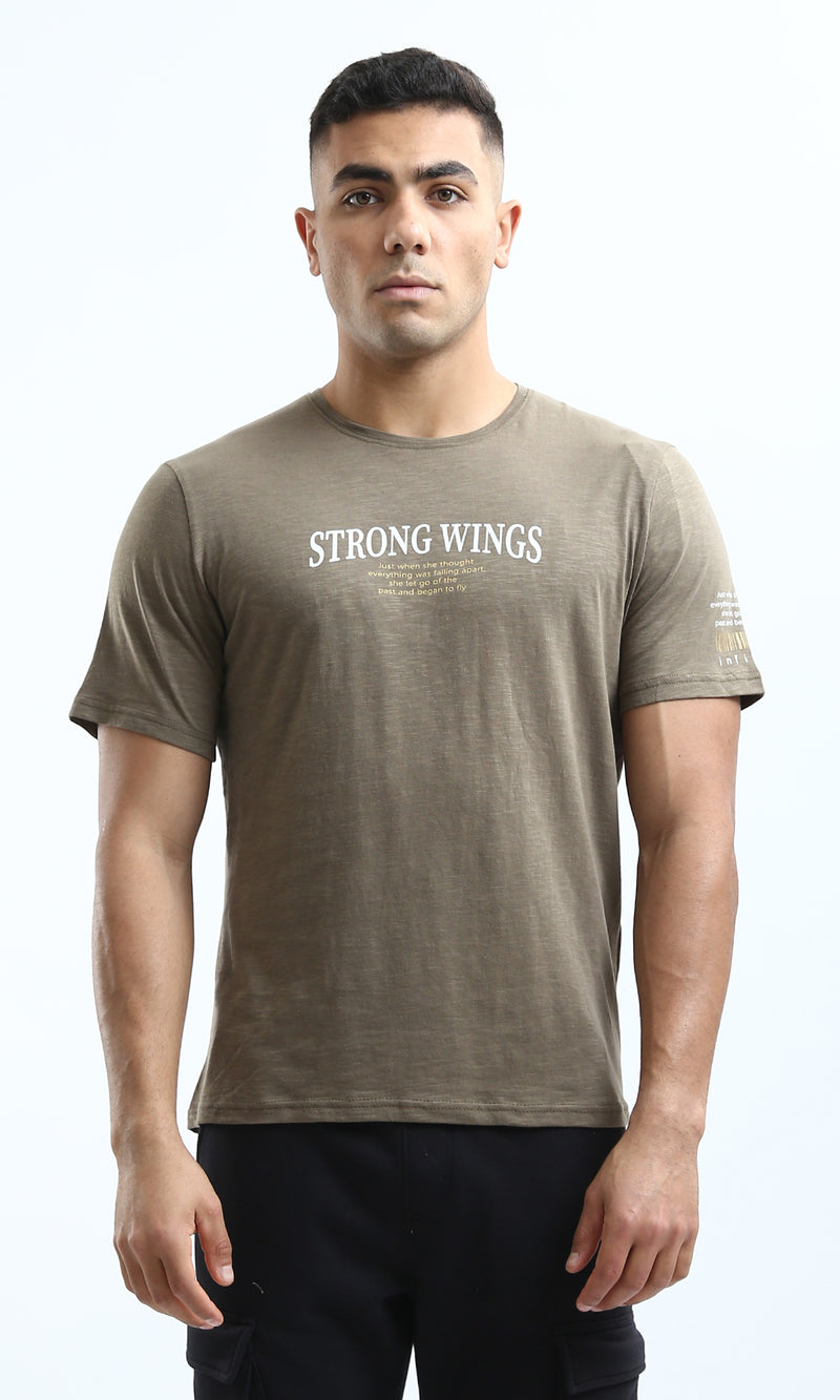 O179359 "Strong Wings" Heather Dark Khaki Short Sleeves Tee