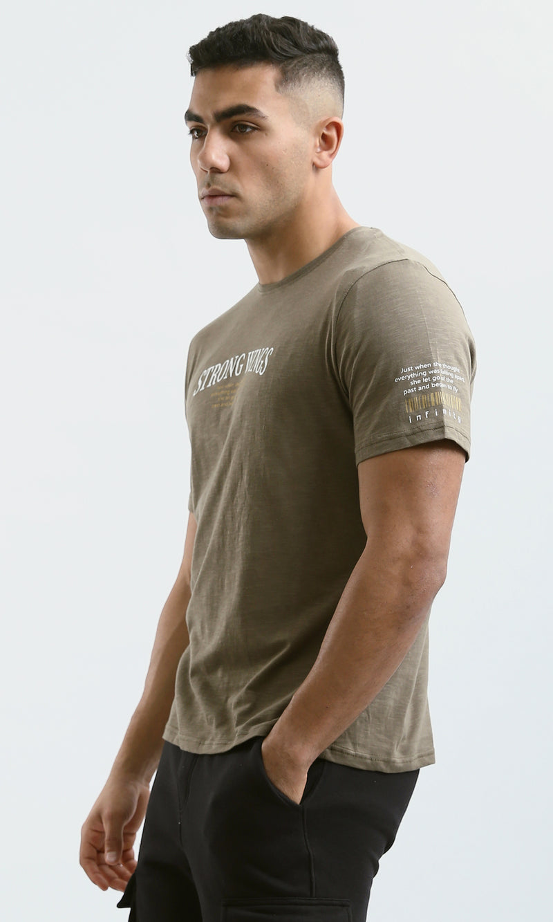 O179359 "Strong Wings" Heather Dark Khaki Short Sleeves Tee