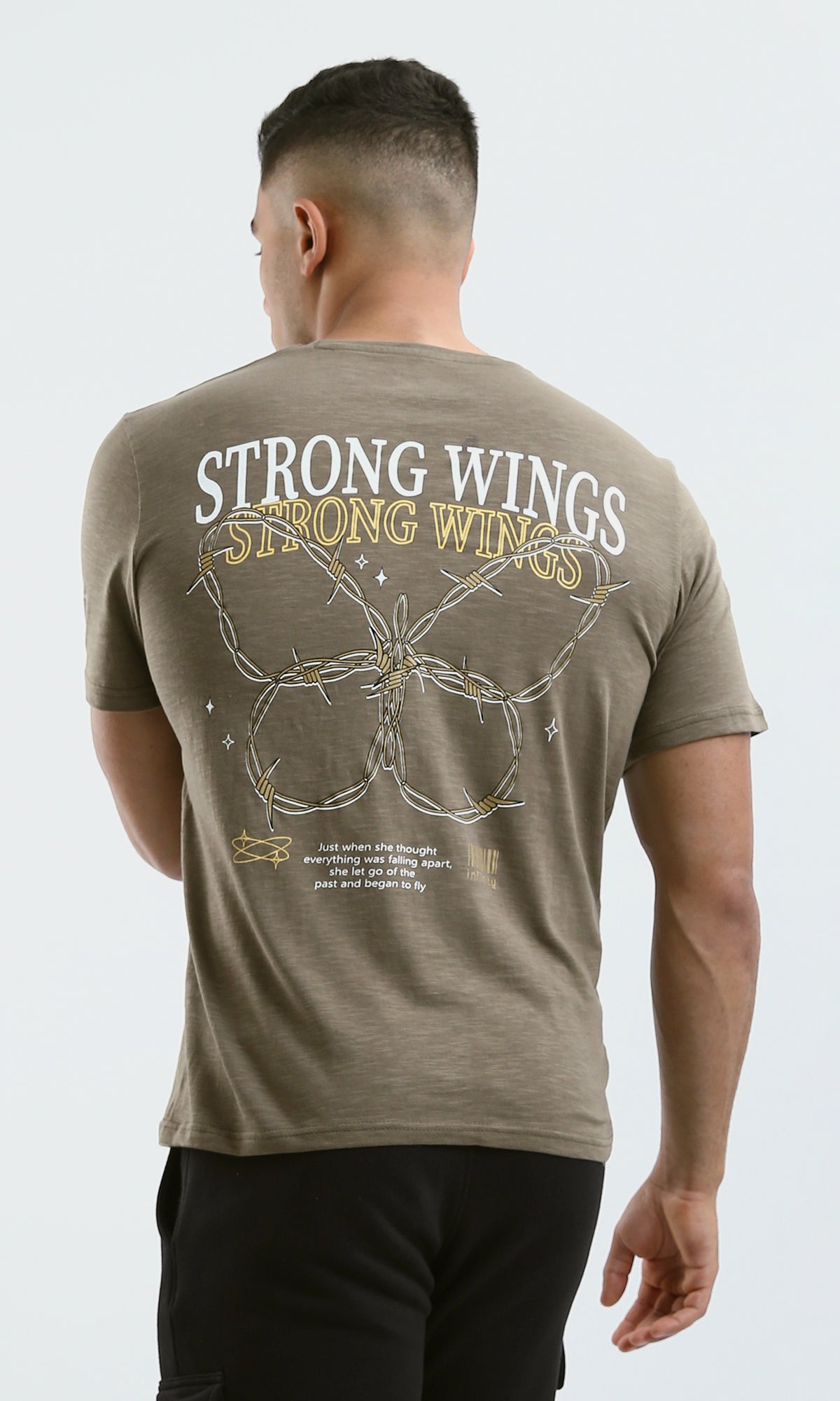 O179359 "Strong Wings" Heather Dark Khaki Short Sleeves Tee