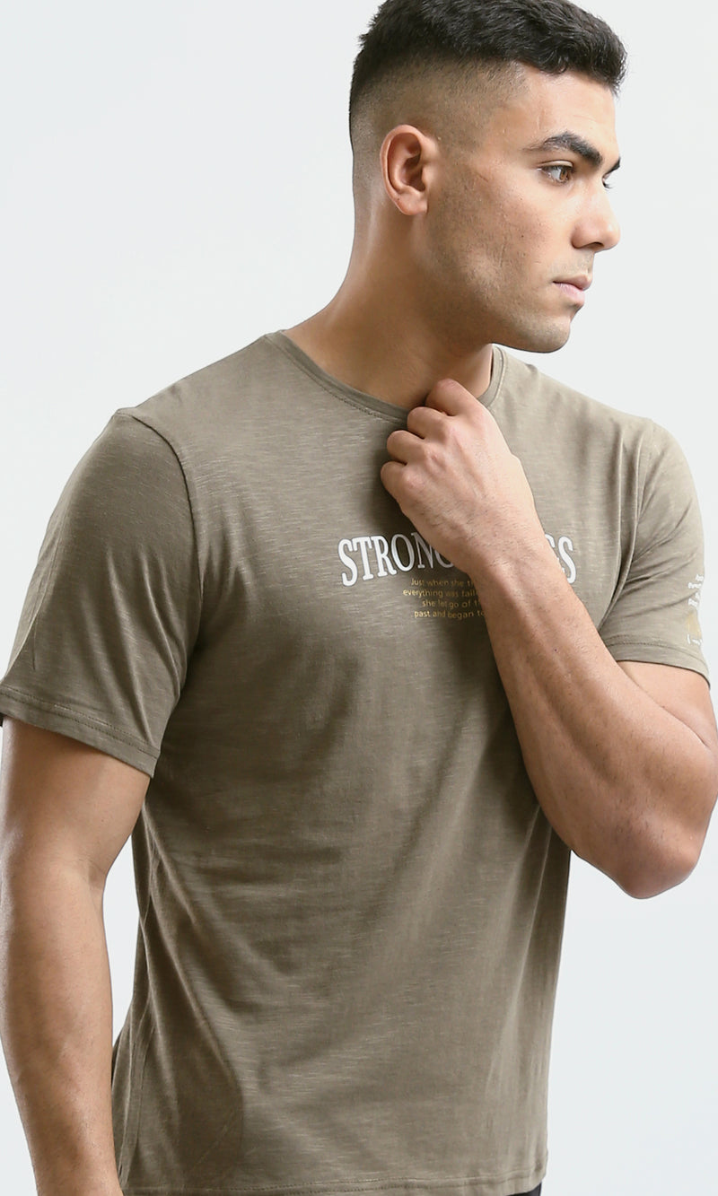 O179359 "Strong Wings" Heather Dark Khaki Short Sleeves Tee