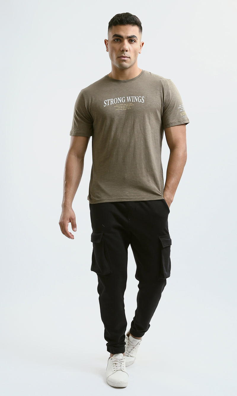 O179359 "Strong Wings" Heather Dark Khaki Short Sleeves Tee