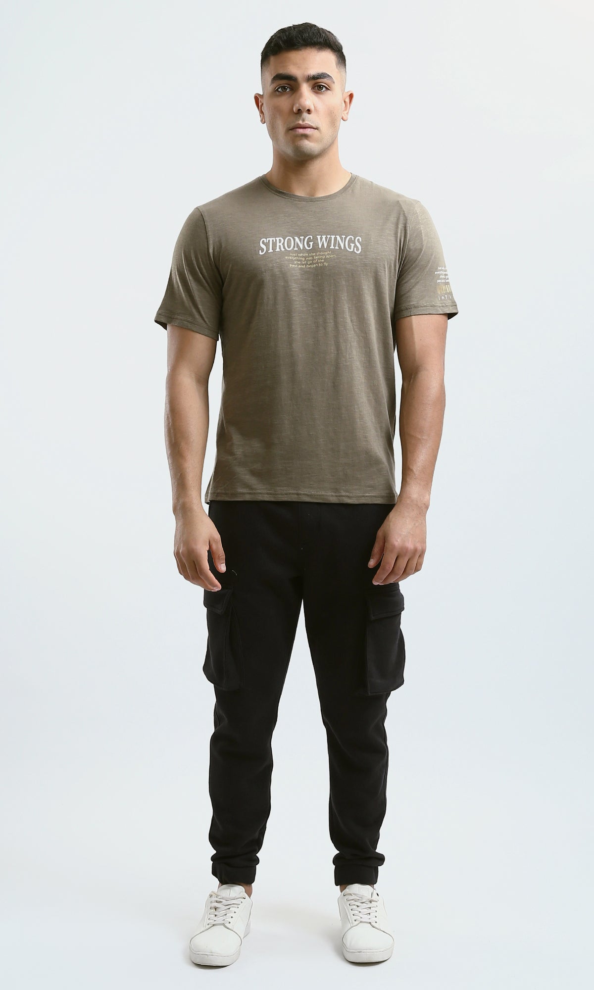 O179359 "Strong Wings" Heather Dark Khaki Short Sleeves Tee