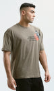 O179363 Relaxed Fit Heather Dark Khaki Tee With Elbow Sleeves