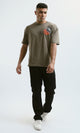 O179363 Relaxed Fit Heather Dark Khaki Tee With Elbow Sleeves