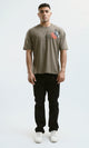 O179363 Relaxed Fit Heather Dark Khaki Tee With Elbow Sleeves