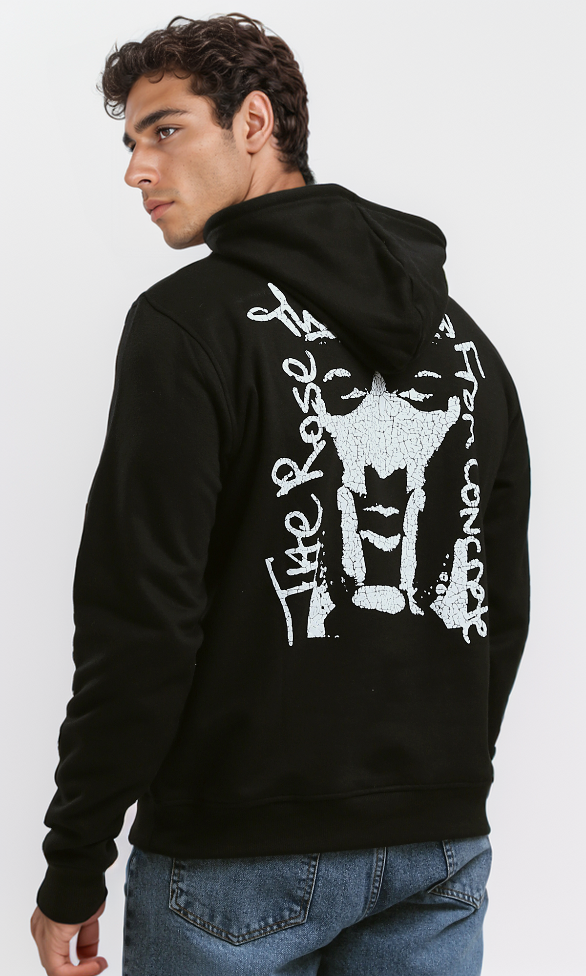 O179371 Front & Back Print Slip On Hoodie - Black