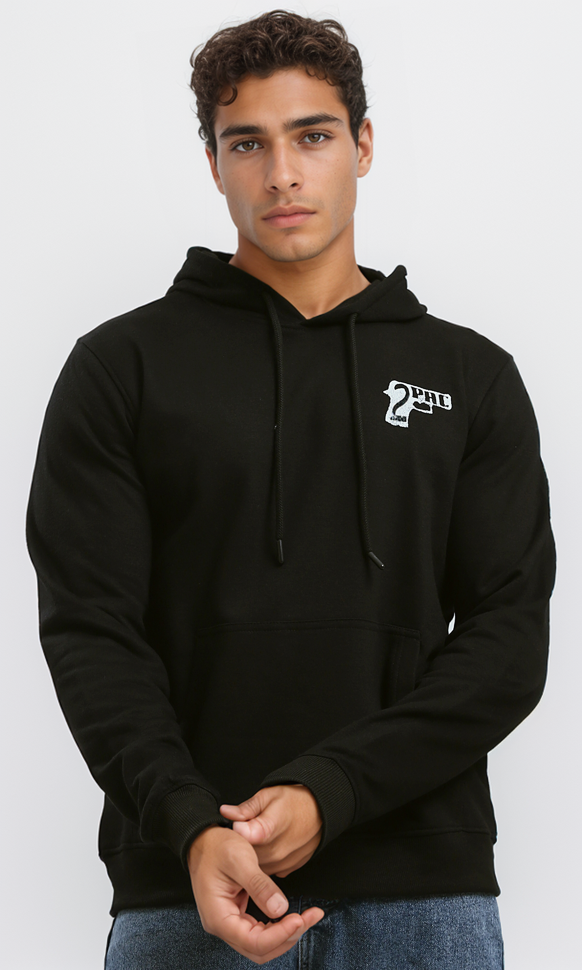 O179371 Front & Back Print Slip On Hoodie - Black