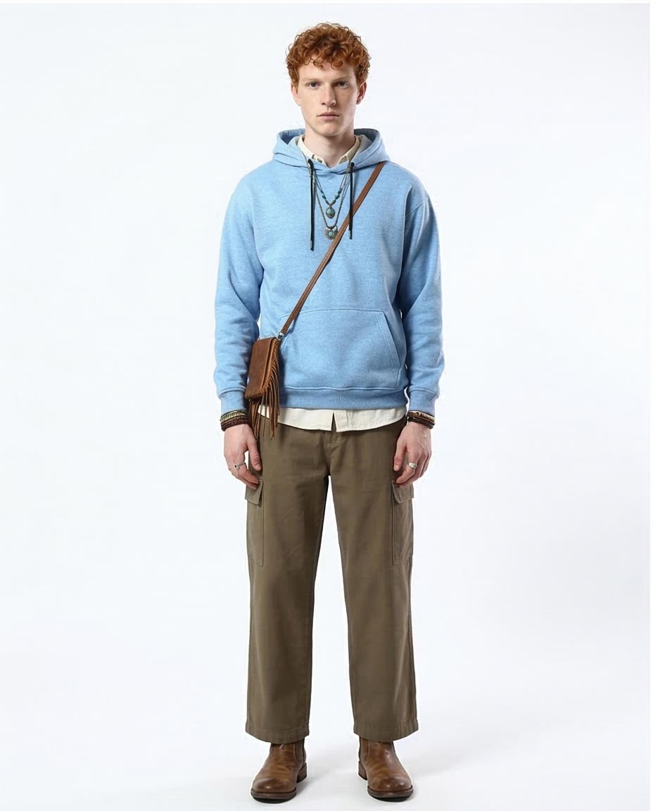 Ravin Men’s Relaxed Fit Heathered Fleece Hoodie – Sky Blue - O179374