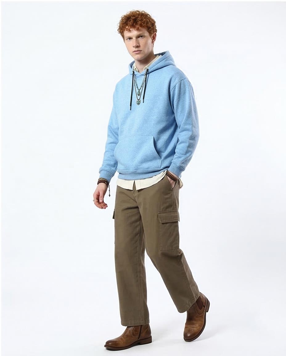 Ravin Men’s Relaxed Fit Heathered Fleece Hoodie – Sky Blue - O179374