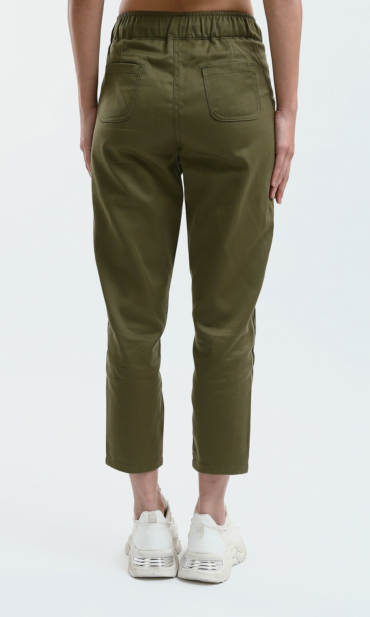 O179589 Solid Olive Pants With Elastic Waist