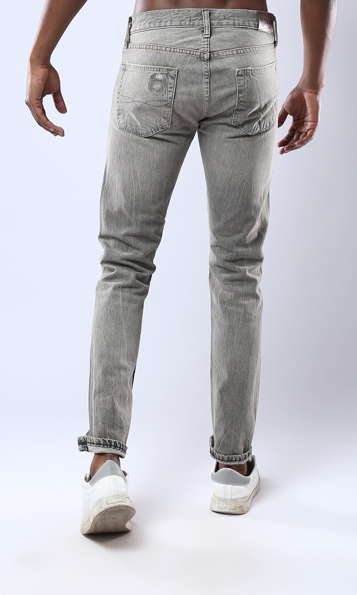 O179621 Light Grey Casual Jeans With Front Ripped