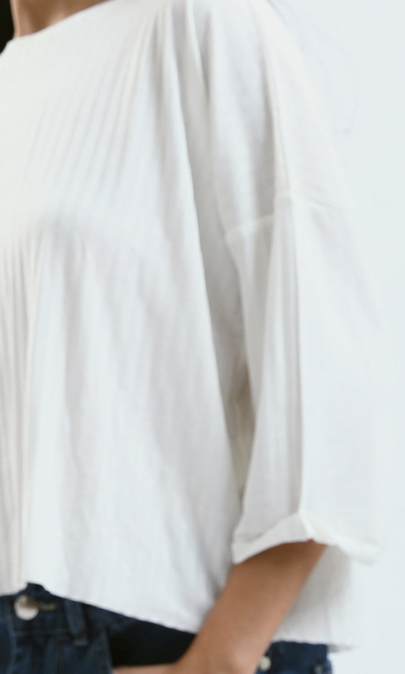 O179654 Slip On Cotton Ribbed Loose Top - Off-White