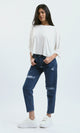 O179654 Slip On Cotton Ribbed Loose Top - Off-White