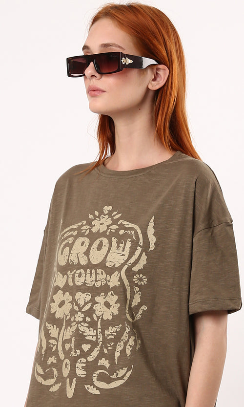 O179804 Heather Light Brown Cotton Relaxed Fit Tee