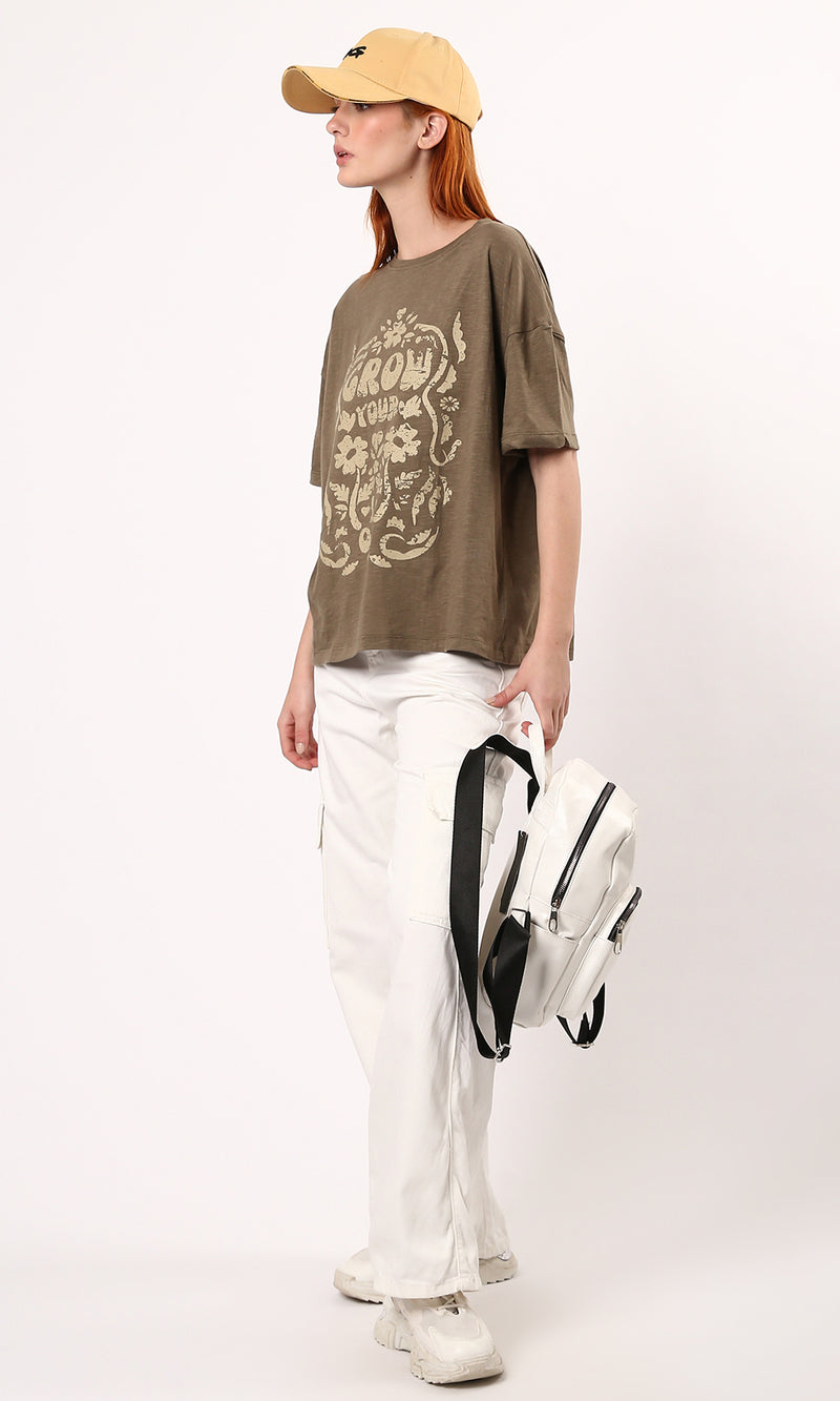 O179804 Heather Light Brown Cotton Relaxed Fit Tee