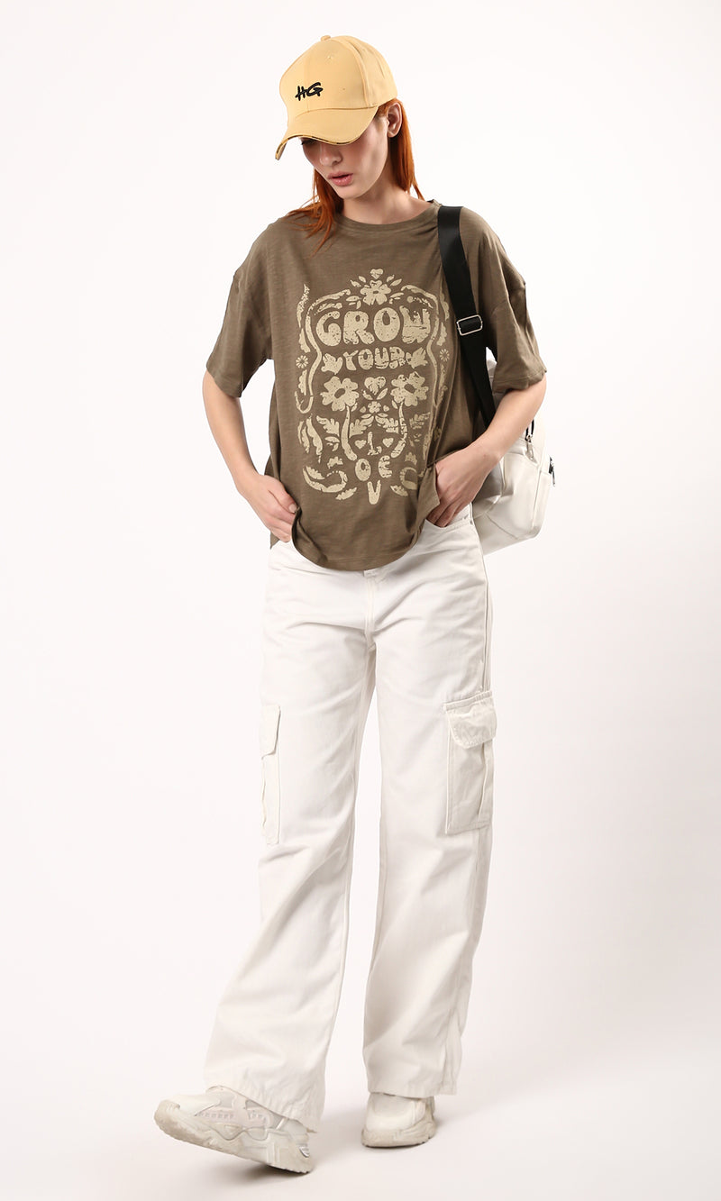 O179804 Heather Light Brown Cotton Relaxed Fit Tee