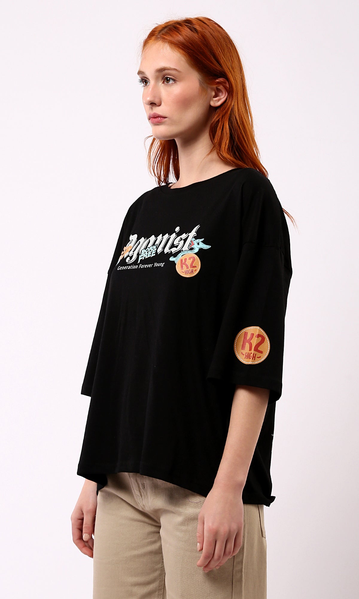 O179806 "Against" Elbow Sleeves Relaxed Black Tee