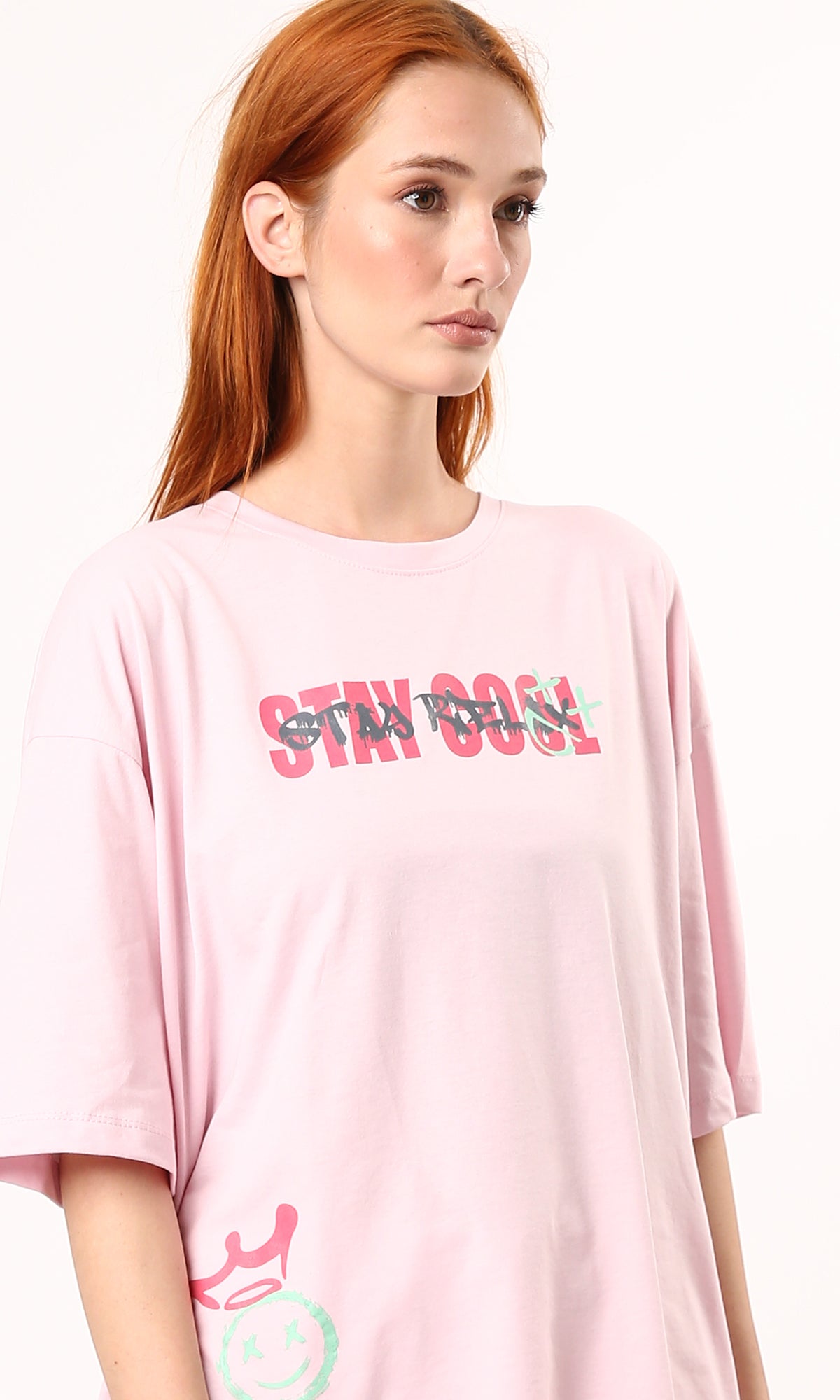 O179807 Printed "Stay Cool" Slip On Cotton Rose Tee