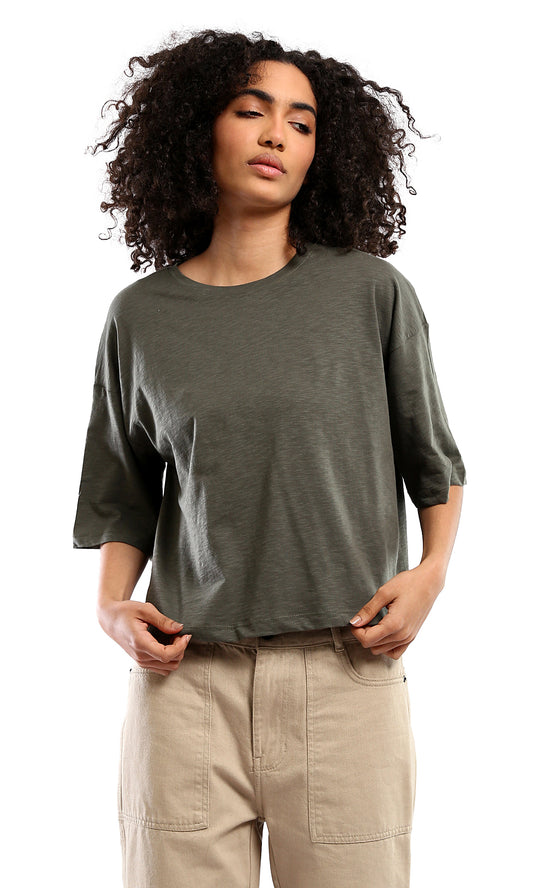 O179808 Heather Dark Olive Relaxed Fit Summer Tee