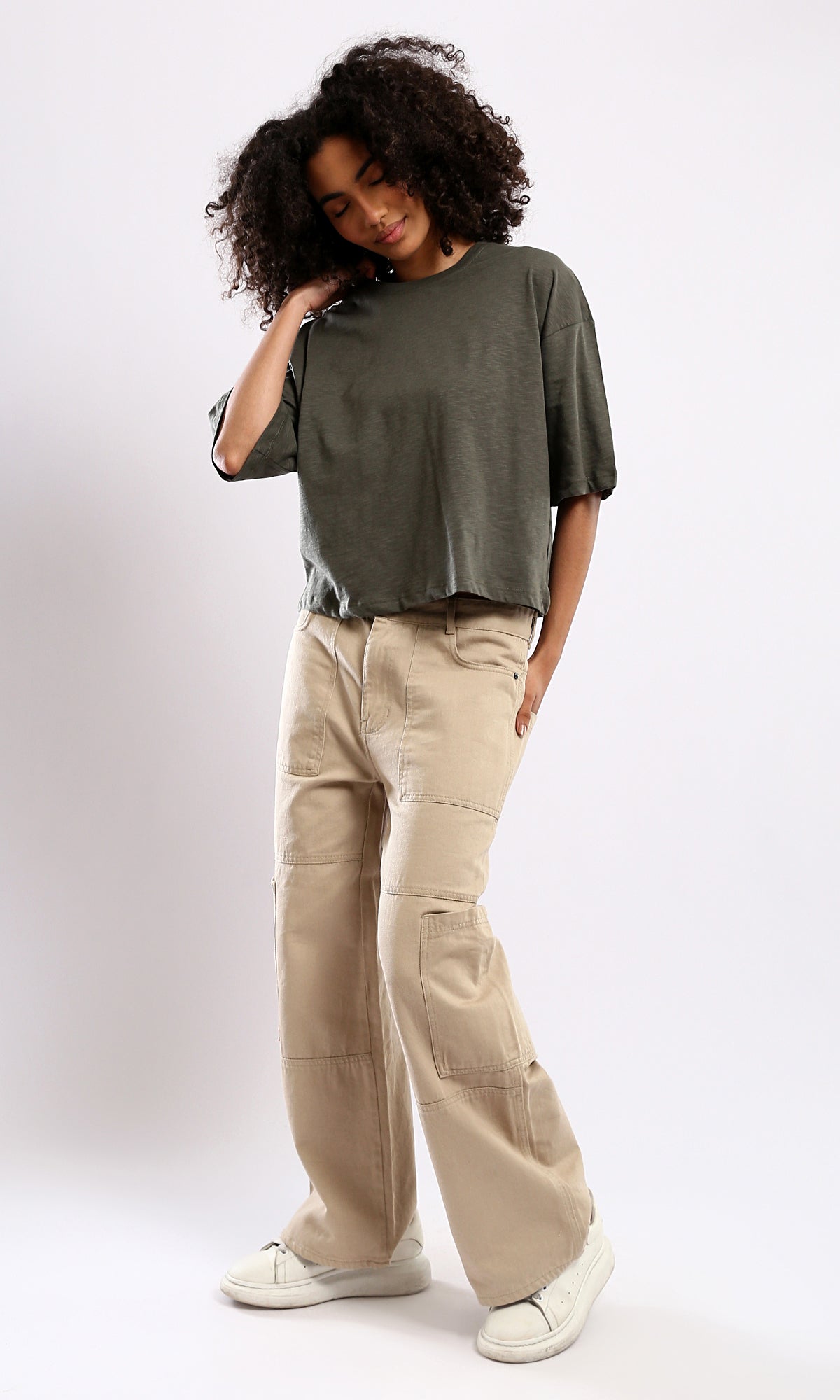 O179808 Heather Dark Olive Relaxed Fit Summer Tee