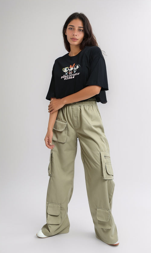 O179819 - Regular Fit Cropped Printed Tee - Black